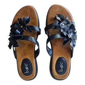 BOC BORN Women’s Size 7 M Navy Blue Slip On Sandals Thongs Flowers Comfort